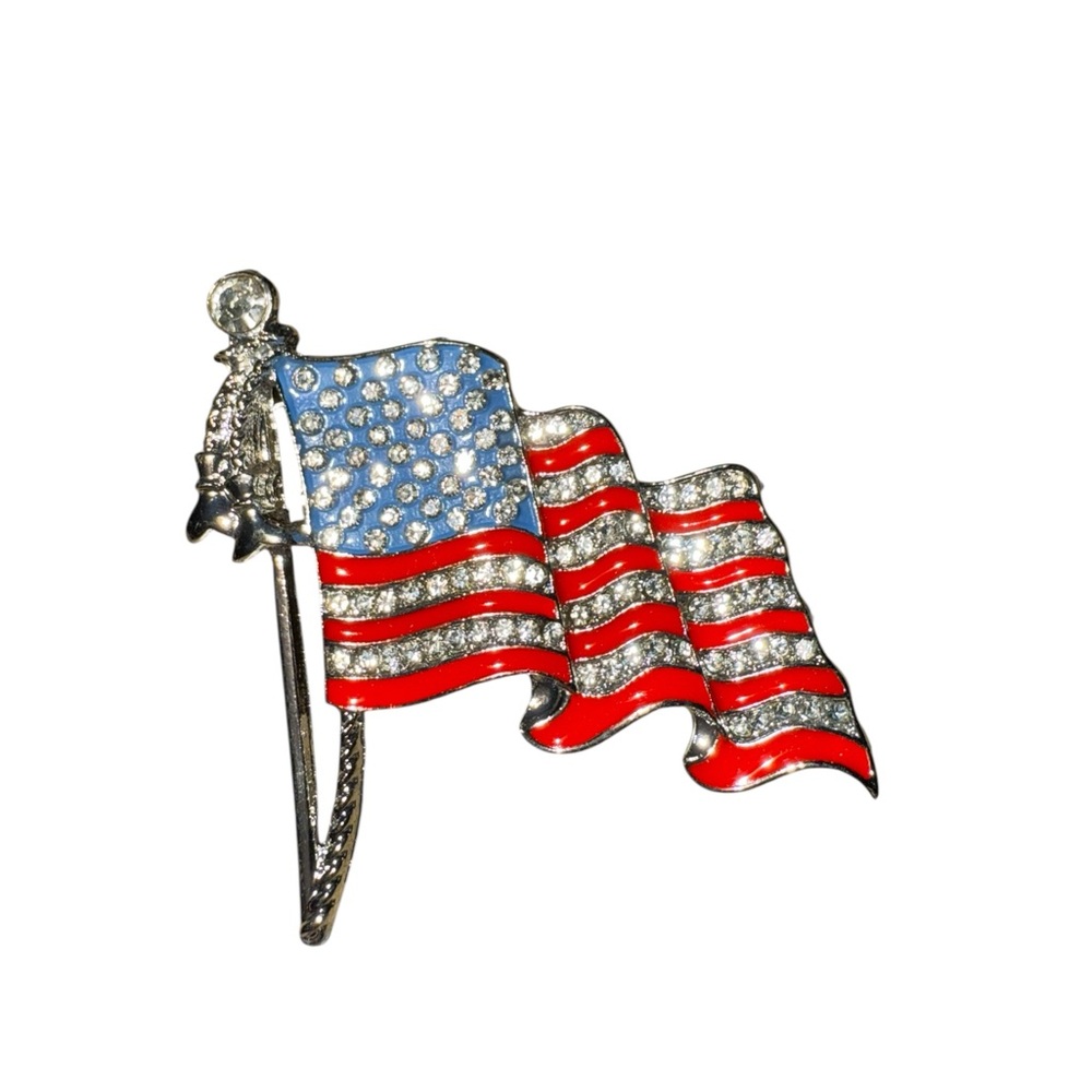 American Flag Brooch in Silver Tone